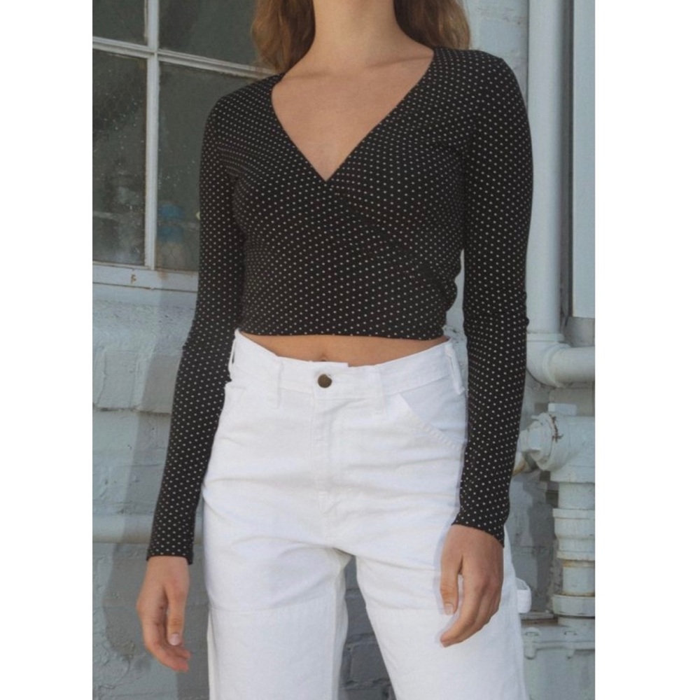 Brandy Melville Black Polka Dot Wrap Crop Top - Picture 6 of 7
